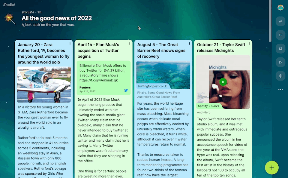 A GIF of a padlet that is converted into a beautiful slideshow with just one click