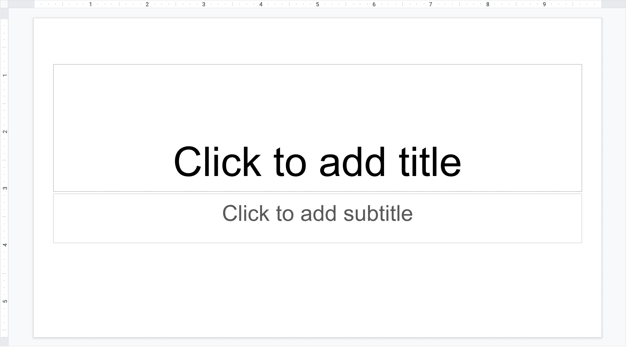 A screenshot of a blank white Google slides title slide