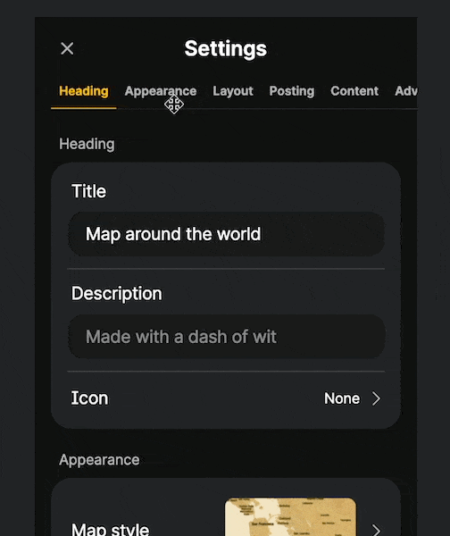 GIF of a user scrolling through the padlet settings