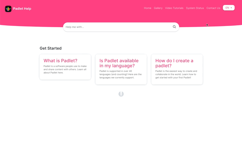 GIF of switching the Padlet knowledge base from English to French.