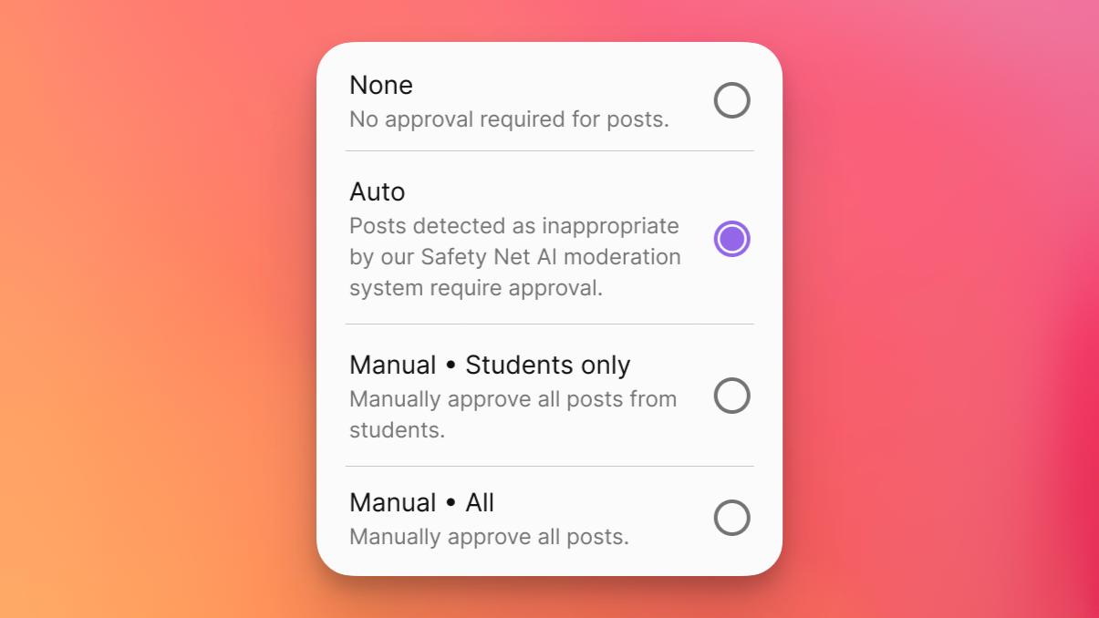 A screenshot of the padlet moderation settings