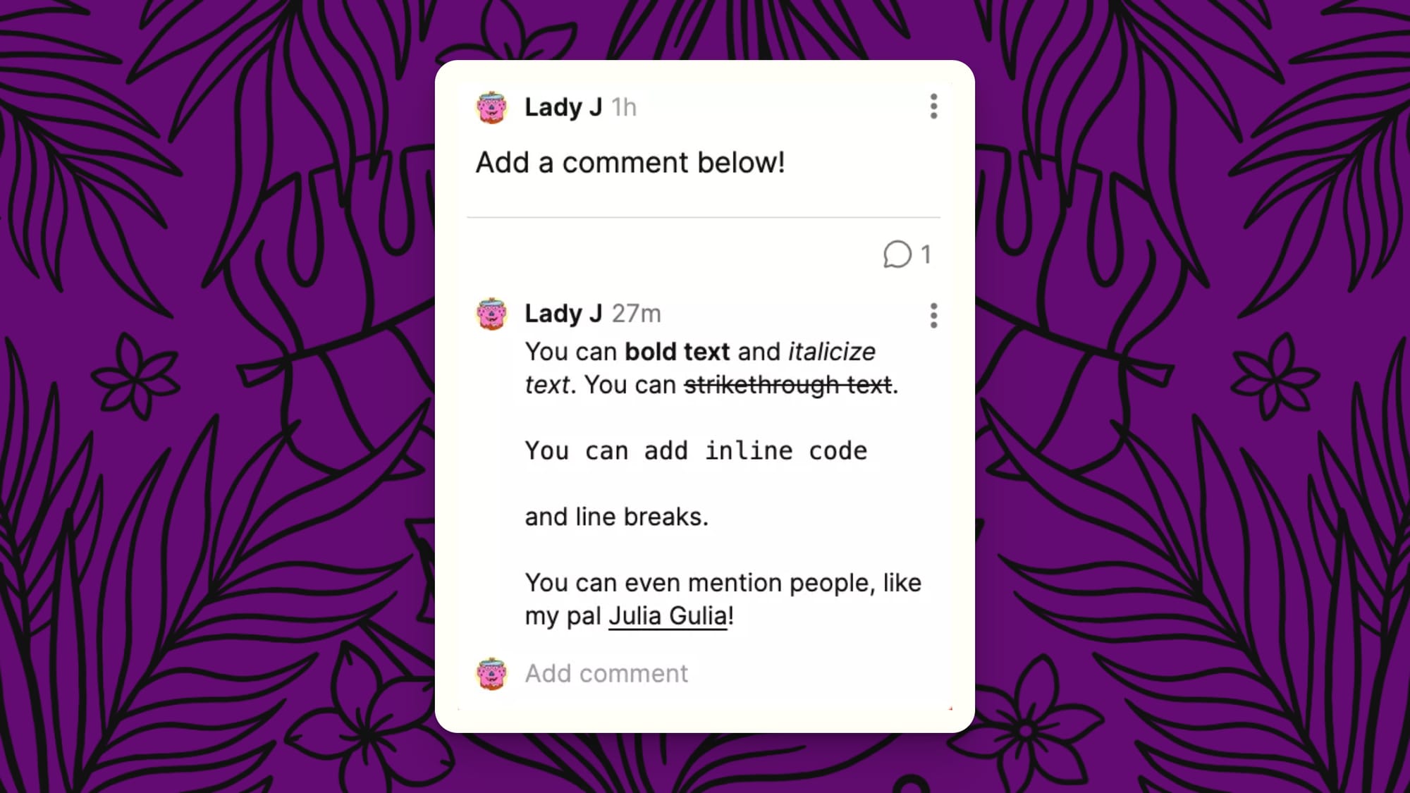 A screenshot of comments with formatting