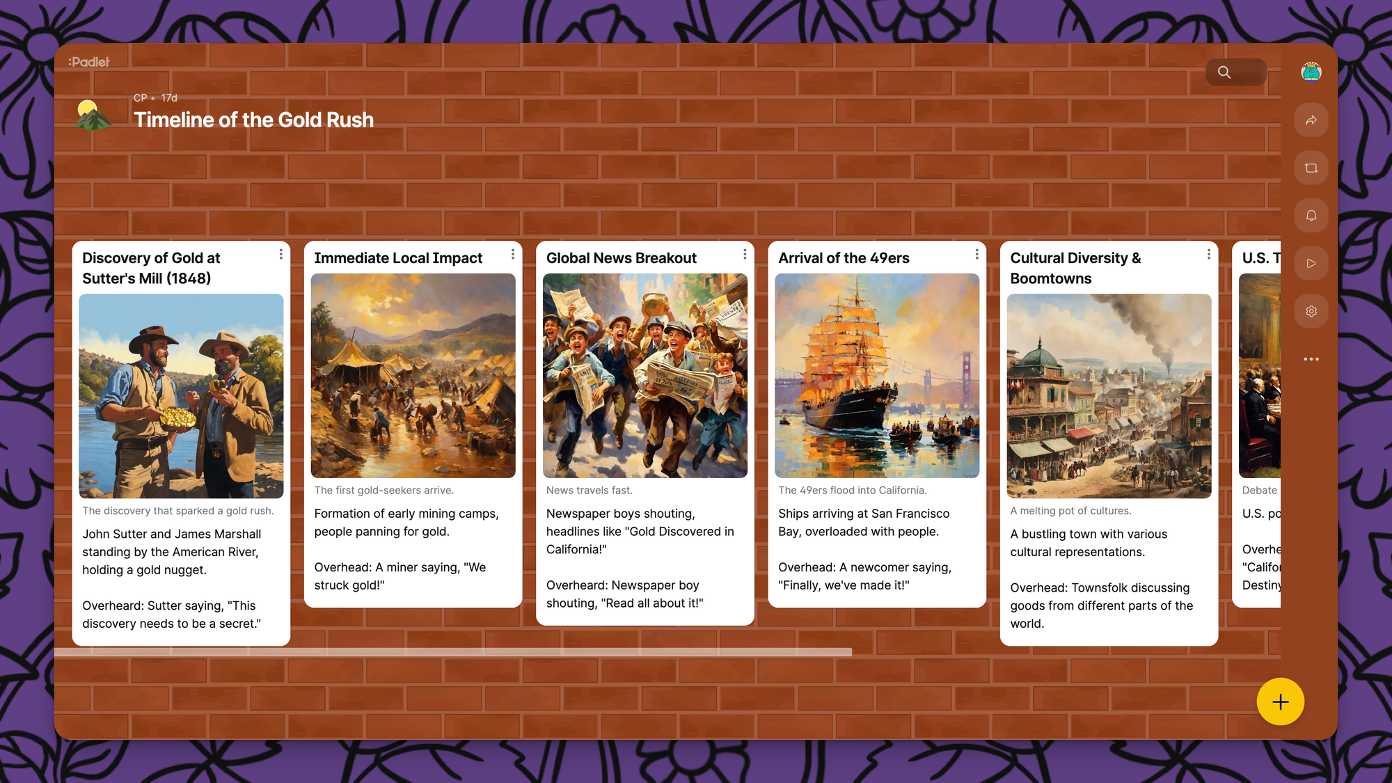 A screenshot of a timeline padlet