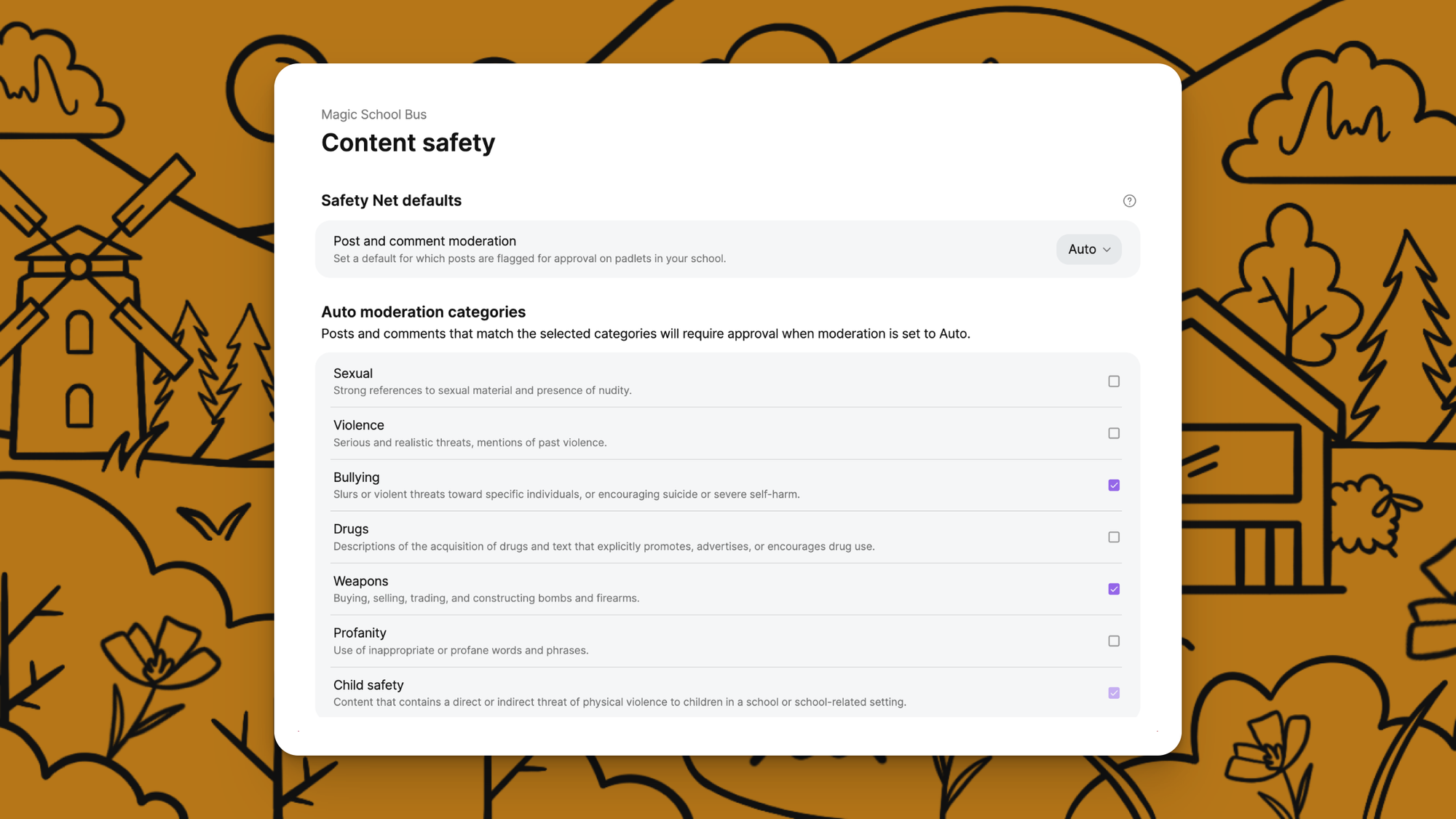 A screenshot of the Safety Net content standards