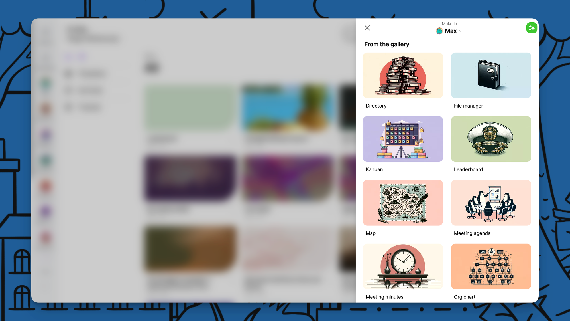 A screenshot of the gallery templates available in the Make a padlet panel