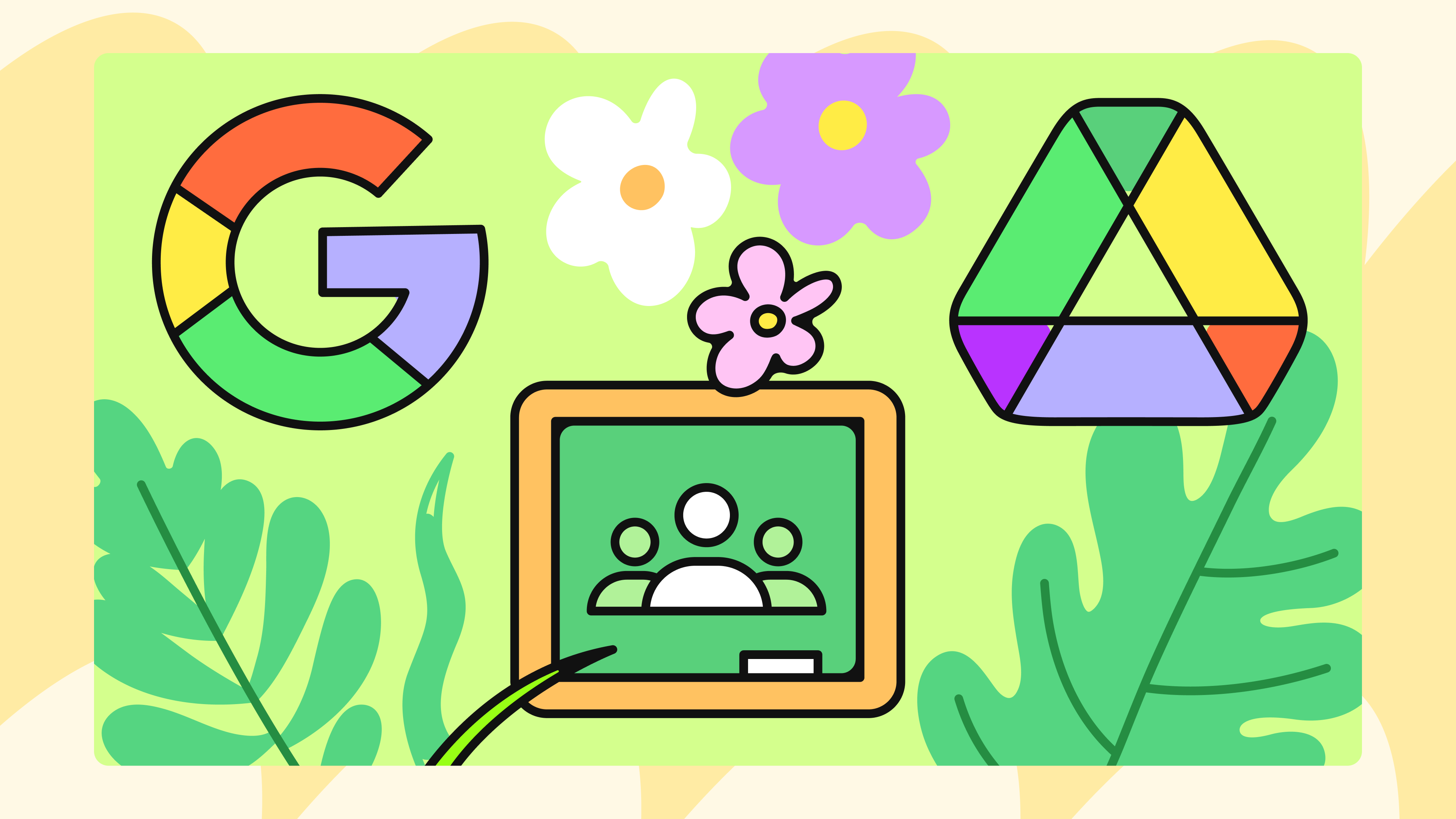 Illustration of the Google Suite icons.