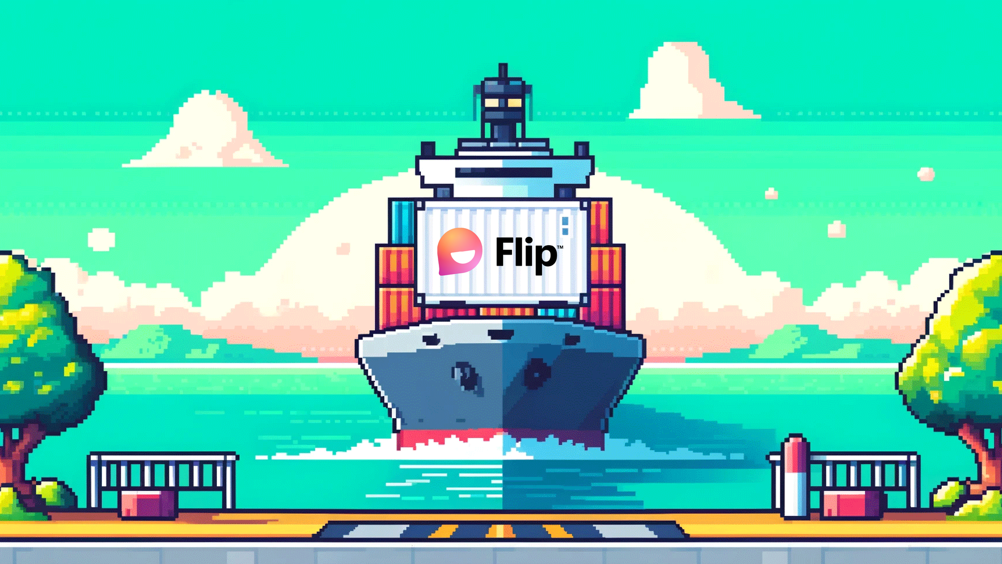 Banner showing a ship with Flip's logo.