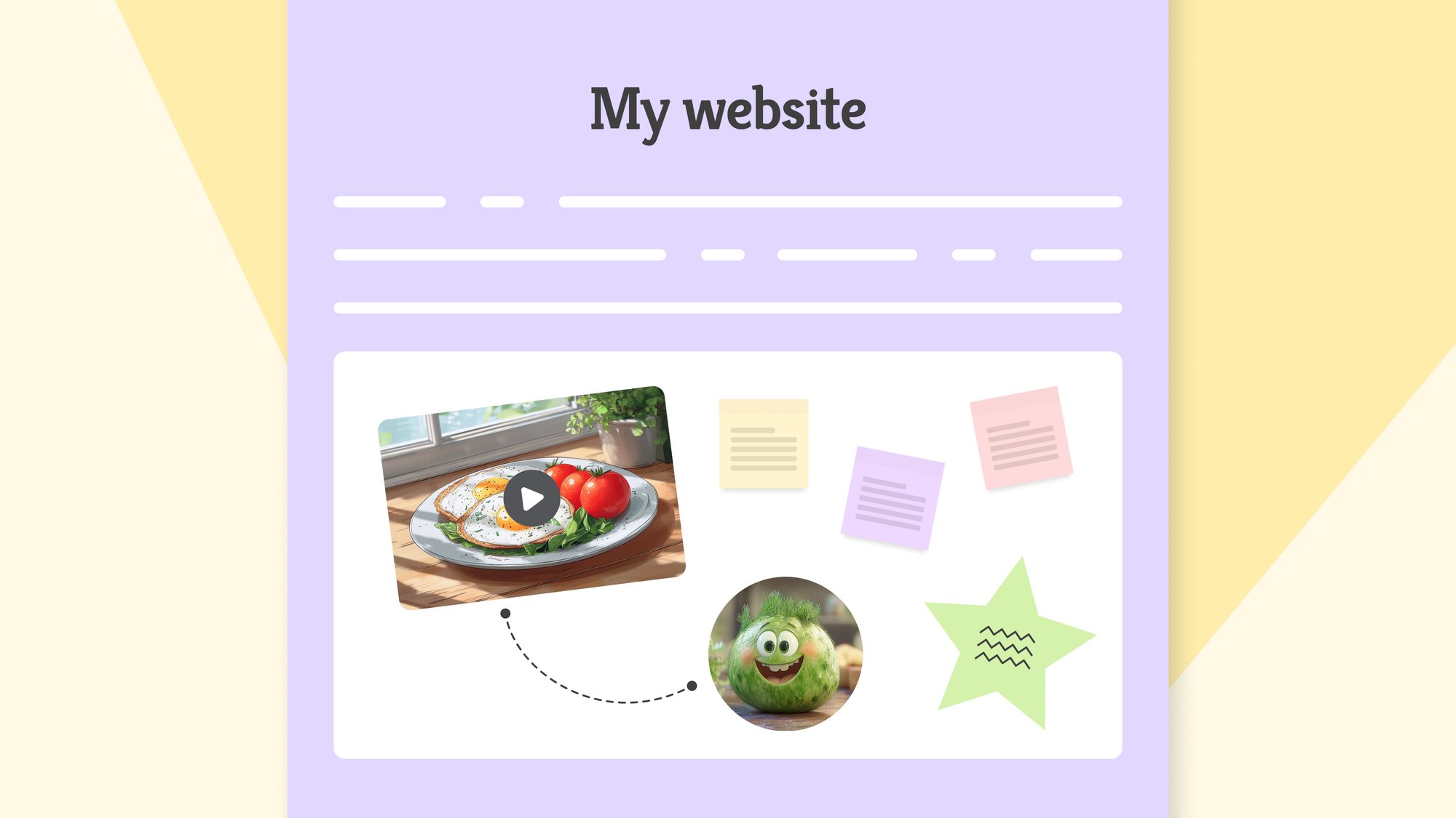 Padlet Sandbox website embed preview with purple header and content area showing food photo linked to cartoon vegetable character.