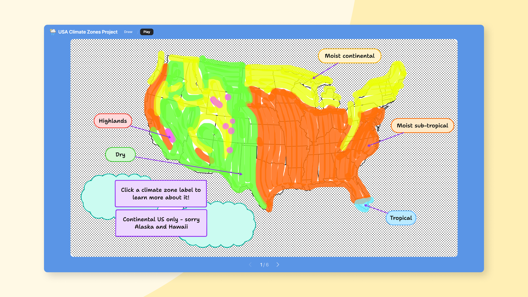 Screenshot of a sandbox with a climate zone project map of the U.S.