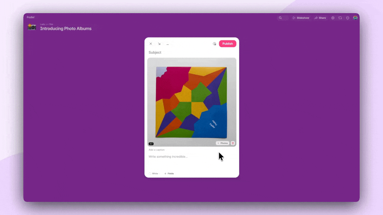 GIF showing how to add multiple photos to one post by clicking +Photos.