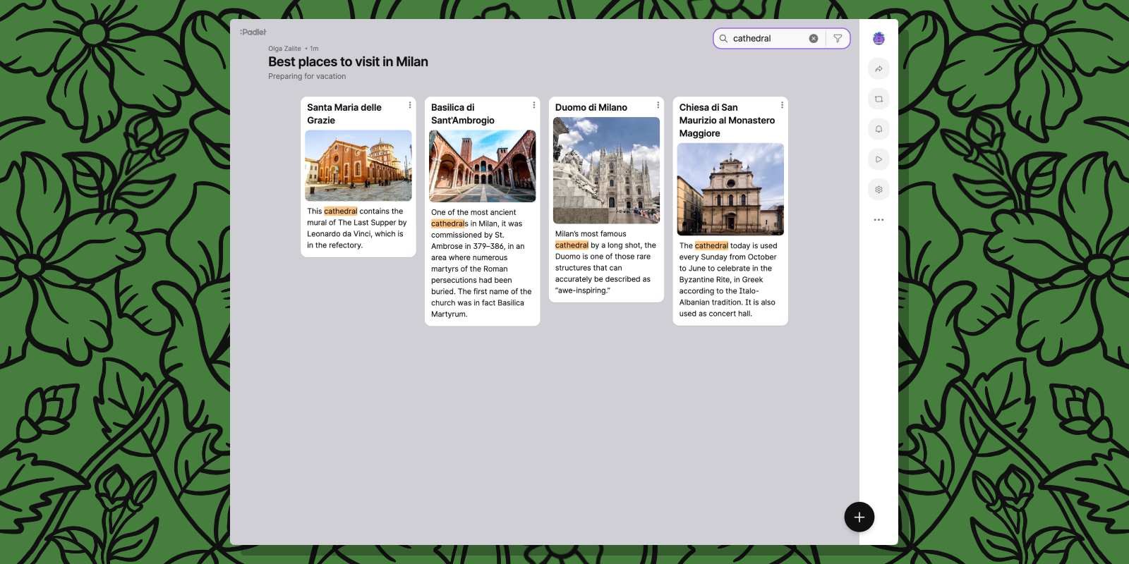 A screenshot of the padlet search bar atop a green background