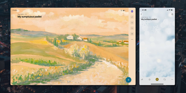 Screenshot of a padlet with a wallpaper depicting a watercolor of a scenic countryside. 