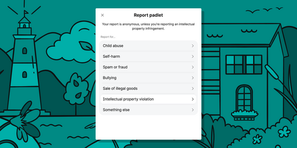A screenshot of the report panel atop a teal background