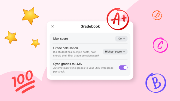 Screenshot of the UI for gradebook on a padlet.